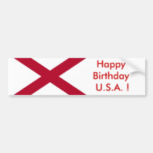 Sticker Flag of Alabama, Happy Birthday U.S.A.! Bumper Sticker