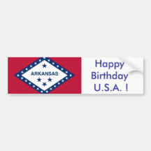 Sticker Flag of Arkansas, Happy Birthday U.S.A.! Bumper Sticker