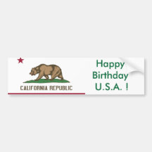 Sticker Flag of California, Happy Birthday U.S.A.! Bumper Stickers
