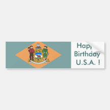 Sticker Flag of Delaware, Happy Birthday U.S.A.! Bumper Sticker