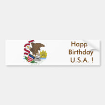 Sticker Flag of Illinois, Happy Birthday U.S.A.! Bumper Sticker