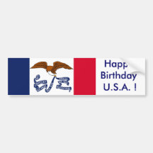Sticker Flag of Iowa, Happy Birthday U.S.A.! Bumper Stickers