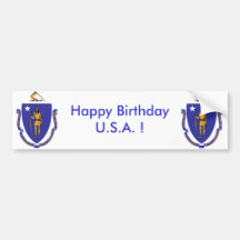 Sticker Flag of Massachuset,Happy Birthday U.S.A.! Bumper Stickers