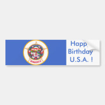 Sticker Flag of Minnesota, Happy Birthday U.S.A.! Bumper Stickers
