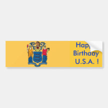 Sticker Flag of New Jersey, Happy Birthday U.S.A.! Bumper Sticker