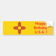 Sticker Flag of New Mexico, Happy Birthday U.S.A.! Bumper Sticker