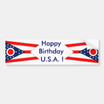 Sticker Flag of Ohio, Happy Birthday U.S.A.! Bumper Stickers