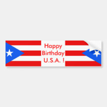 Sticker Flag of Puerto Rico, Happy Birthday U.S.A. Bumper Sticker