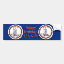 Sticker Flag of Virginia, Happy Birthday U.S.A.! Bumper Stickers