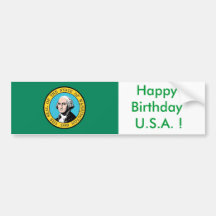 Sticker Flag of Washington, Happy Birthday U.S.A.! Bumper Sticker