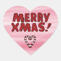 Sticker, Merry Xmas Candycane Heart Pink Bkgrd