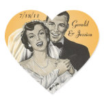 Sticker Retro Couple Marriage Wedding Heart Date