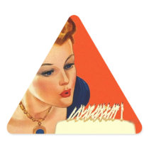 Sticker Vintage Birthday Gal Blowing Cake Candles