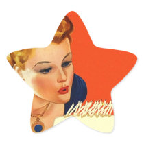 Sticker Vintage Birthday Gal Blowing Cake Candles