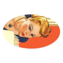 Sticker Vintage Birthday Gal Blowing Cake Candles