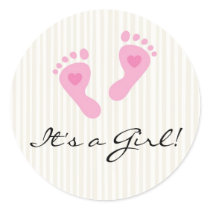 Stickers: Baby girl pink footprints - It's a Girl!