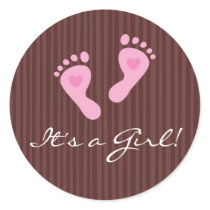 Stickers: Baby girl pink footprints - It's a Girl!