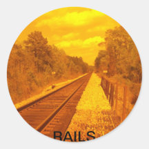 Stickers with railroad photo and word RAILS on it.