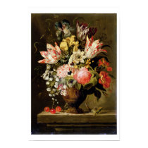 Still Life of Flowers in a Vase with a Lizard on a posters