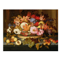 Still Life of Fruit and a Basket of Flowers postcards
