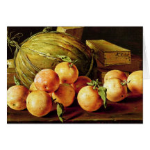 Still Life of Oranges, Melons and Boxes Card