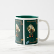 Still Life Old Violin, Harnett, Vintage Victorian Mugs