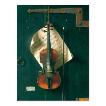 Still Life Old Violin, Harnett, Vintage Victorian Post Cards