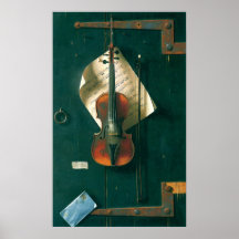 Still Life Old Violin, Harnett, Vintage Victorian Poster