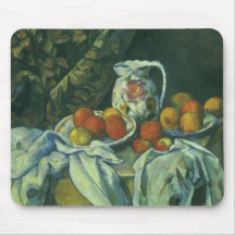 Still Life w Curtain Flowered Pitcher by Cezanne Mousepads