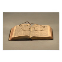 Still life with open bible and reading glasses photo art