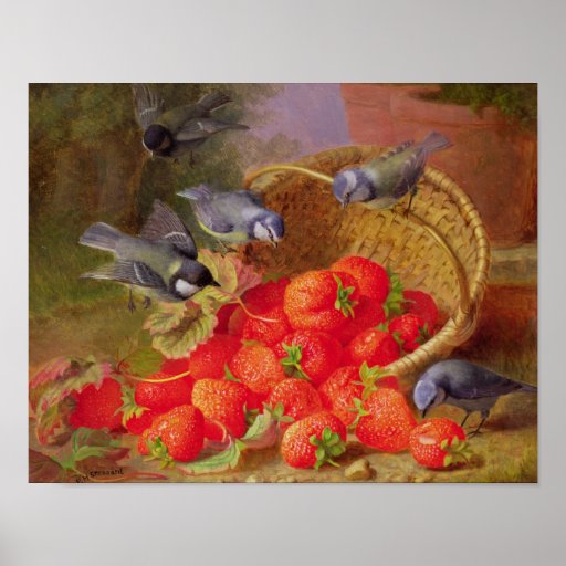 Still Life with Strawberries and Bluetits Posters