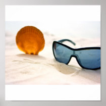 Still life with sunglasses and shell posters