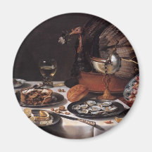 Still Life with Turkey Pie - Pieter Claesz Fridge Magnet