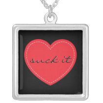 Stitched Heart "suck it" Necklace