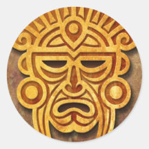 Stone Mayan Mask, full Round Sticker