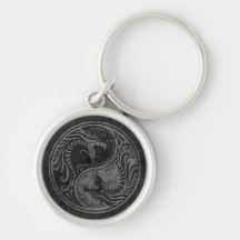 Stone Yin Yang Dragons Keychain
