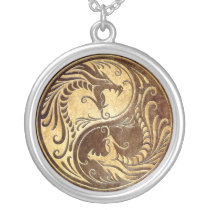Stone Yin Yang Dragons Personalized Necklace