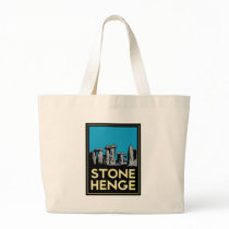 Stonehenge art deco travel poster tote bags
