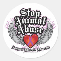 Stop Animal Abuse Wings Round Sticker