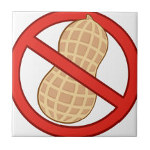 STOP PEANUTS ALLERGIC CARTOON WARNING SIGN GRAPHIC TILE