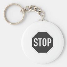 Stop sign black and white keychain