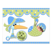 Stork and Baby Boy Cards and Stickers postcards