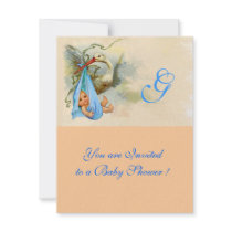 STORK BABY BOY SHOWER 2 MONOGRAM