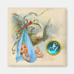 STORK BABY BOY SHOWER 2 MONOGRAM ,turquase Fridge Magnets
