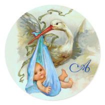 STORK BABY BOY SHOWER  MONOGRAM ,