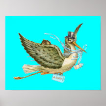 STORK BABY BOY SHOWER ,turquase Posters