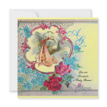 STORK BABY GIRL SHOWER 2 MONOGRAM yellow blue
