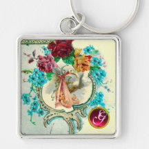 STORK BABY GIRL SHOWER GEM MONOGRAM KEYCHAINS