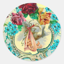STORK BABY SHOWER 2 yellow Round Stickers