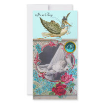 STORK BABY SHOWER MONOGRAM ,aquamarine